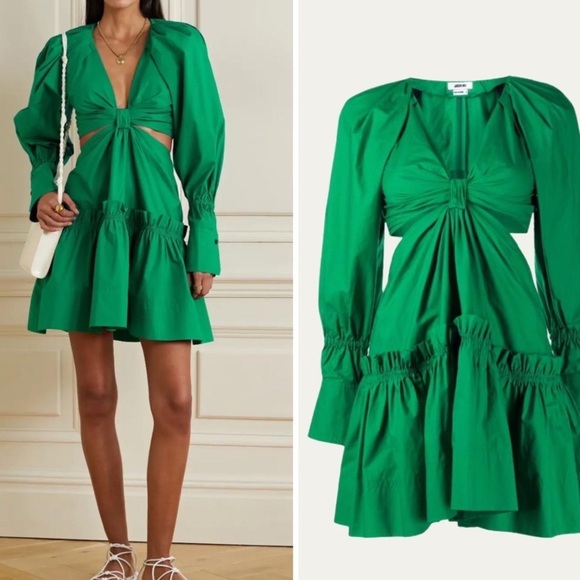 Jason Wu Green Cutout Waist Twist Long Sleeve Mini Tiered Dress XS - Picture 1 of 11